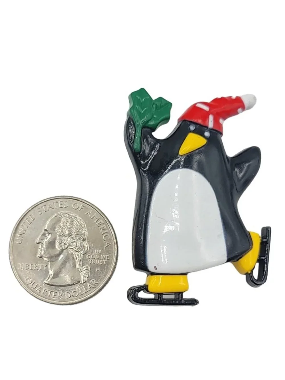 1989 Hallmark Christmas Holiday Ice Skating Penguin Lapel Pin